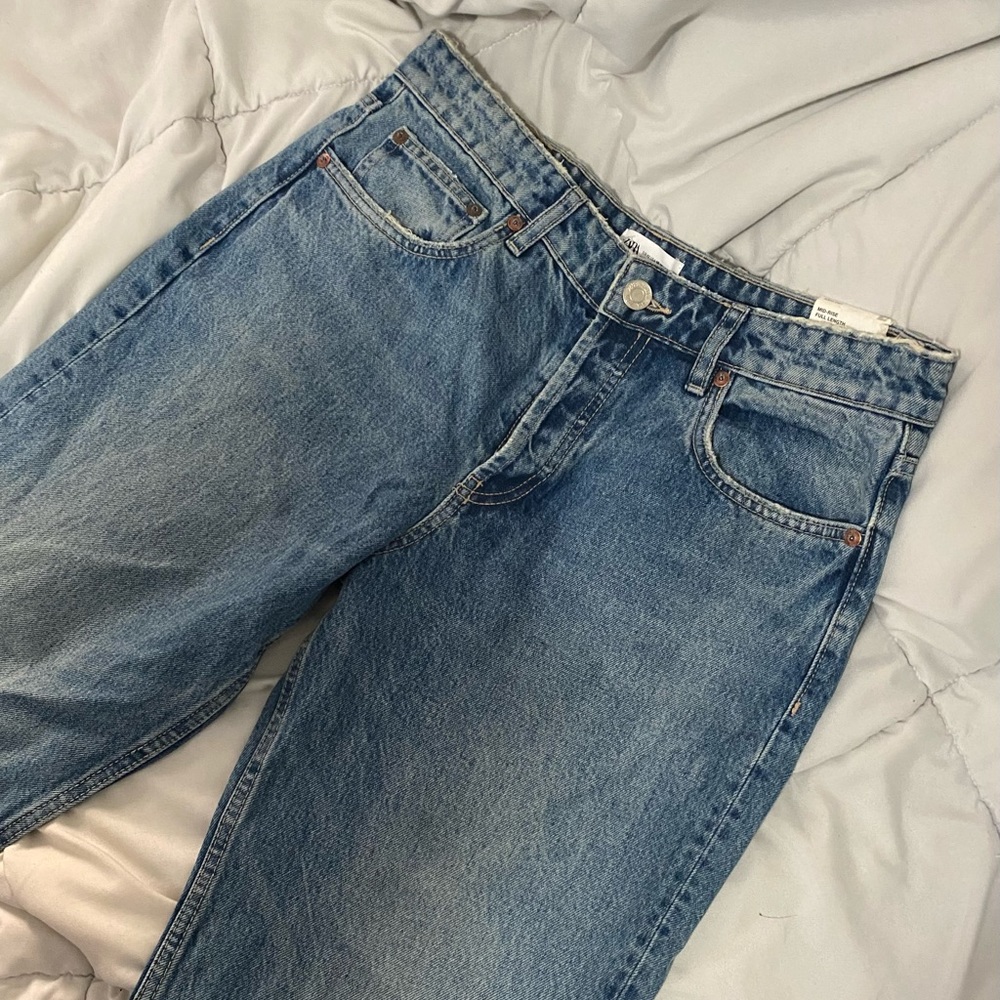 Blue denim mom jeans mid rise